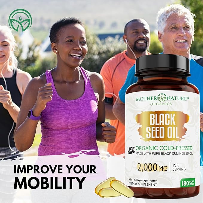 Black Seed Oil Capsules 2000mg Per Serving Organic Cold Pressed Black Cumin High TQ Immune &amp Joint Support 180 Count (3 Month Supply)