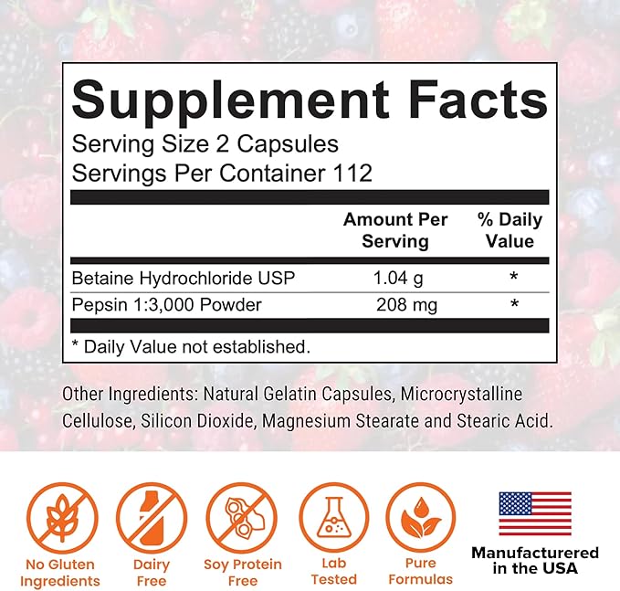 OC Integrative Medicine Betaine &amp Pepsin by Dr. Rajsree MD | Supports Protein Digestion Nutrient Absorption &amp Digestive Comfort | Betaine HCl + Pepsin Formula | 225 Capsules
