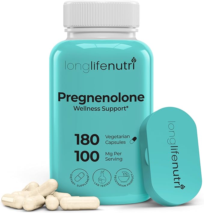 Brain &amp Hormone Support Pregnenolone - 180 Veggie Caps for Enhanced Memory Focus &amp Vitality - Made in USA