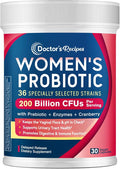 Doctor's Recipes Probiotics for Women 200B CFUs 36 Strains with Prebiotics Enzymes &amp Cranberry Vaginal Urinary Digestive &amp Immune Shelf Stable 30 Caps