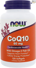 NOW Foods CoQ10 w/Omega 3 Fish Oils 60 mg 120 Sgels (Pack of 4)