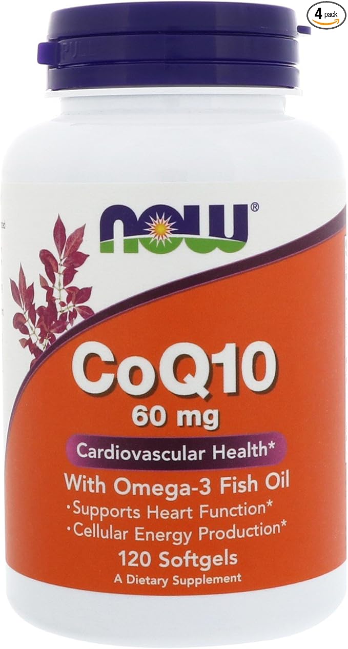 NOW Foods CoQ10 w/Omega 3 Fish Oils 60 mg 120 Sgels (Pack of 4)
