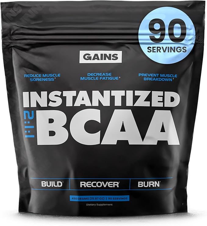 Gains in Bulk BCAA Powder Pre Workout Plant Based Branch Chain Amino Acids Gluten Free Vegan Supplement with Keratin for Endurance &amp Strength During &amp Post Workout Unflavored 90 Servings