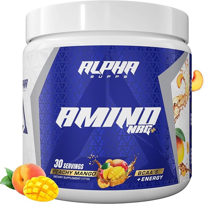 Alpha Supps Amino NRG+ BCAA Amino Energy Recovery Powder - Hydration Blend with Electrolytes - Focus Blend for Optimal Performance Support in Men &amp Women (30 Servings Peachy Mango)