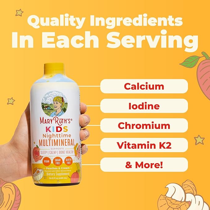 Kids Liquid Nighttime Multimineral by MaryRuth's | Bone Health | Immune Function | Bedtime Supplement | Kids Vitamins | Magnesium | Vegan | Sugar Free | 30-180 Servings | 15.22 fl oz
