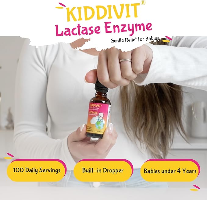 Kiddivit Baby Lactase Drops 1000 Units – Gentle Digestive Support Enzyme Supplement – 100 Daily Servings – Built-In Dropper Glass Bottle – Gluten Free Vegetarian 1oz