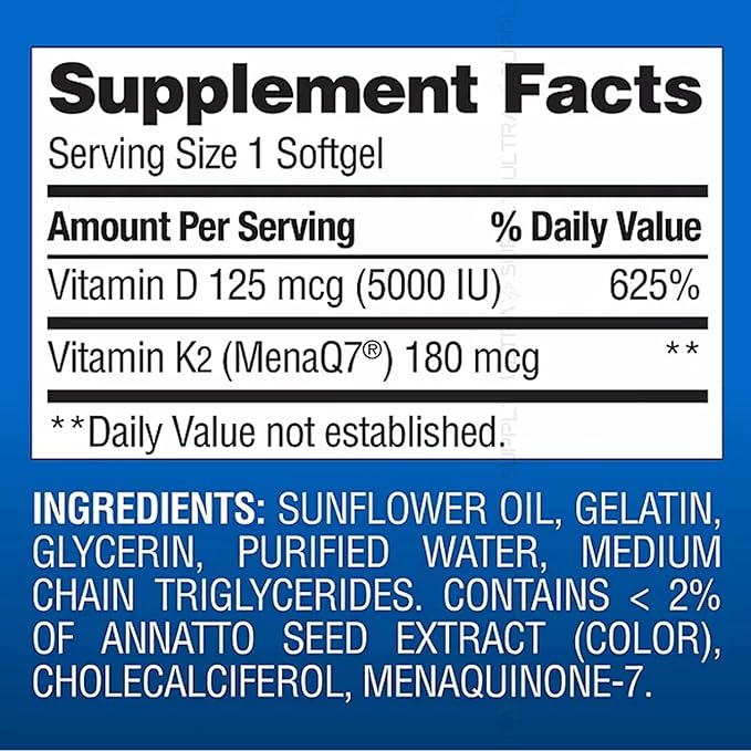 Members Mark Vitamin K2 + D3 (150 Count.) Softgels 180 mcg &amp 125 mcg (5000 IU) | Bone Heart &amp Immune Health Support with MenaQ7 MK-7