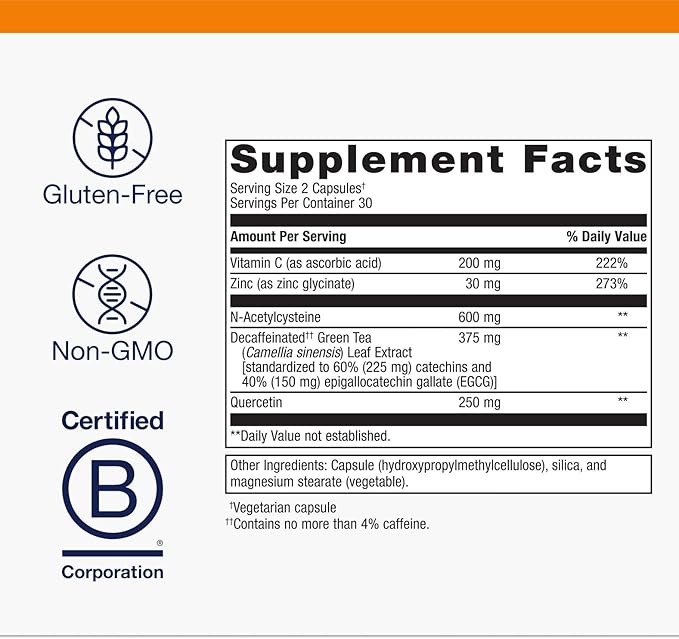 Metagenics Immune Active - Quercetin NAC Zinc EGCG &amp Vitamin C - Supports Immune Health Antioxidant Defense &amp Glutathione Production - Non-GMO &amp Gluten-Free - 30 Servings