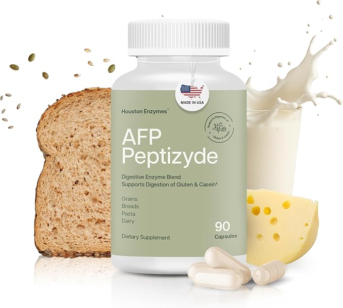 Houston Enzymes AFP Peptizyde - Digestive Enzyme Combination for Protein Casein &amp Gluten Proteins - Digestive Enzymes for Women and Men (90 Capsules)