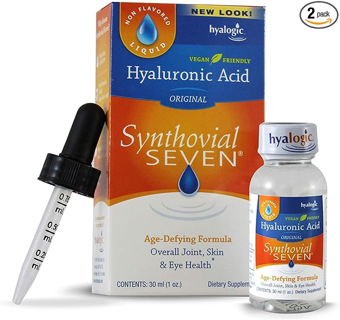 Hyalogic Synthovial Seven Liquid Hyaluronic Acid – Vegan Oral Joint &amp Skin Supplement High Molecular Weight Pure Hydration Support Supplements 1 oz (2 Pack)