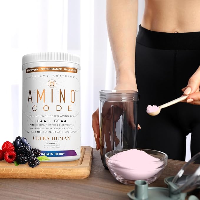 Ultra Human Amino Code | Essential Amino Acids + BCAAs + Coconut Water Electrolytes | Fast Hydration Workout Recovery Flavored Amino Energy Powder Drink | Clean Formula 40 Servings - Dragonberry