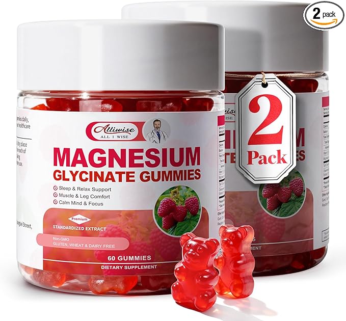 2pack Magnesium Glycinate Gummies 600mg for Sleep &amp Calm Sugar Free Magnesium Gummies for Adults with Vitamin D3 Tart Cherry &amp ChamomileClump-Resistant Formula Third-Party Tested 120 Coun