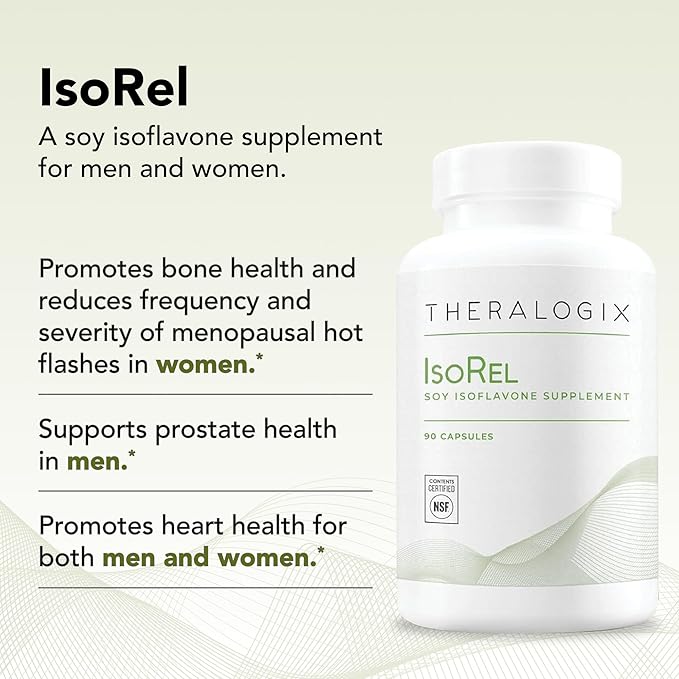 Theralogix IsoRel Whole Soybean Extract Supplement - 90-Day Supply - Menopause Support to Aid Hot Flashes - Prostate Health Support for Men - NSF Certified - 90 Capsules