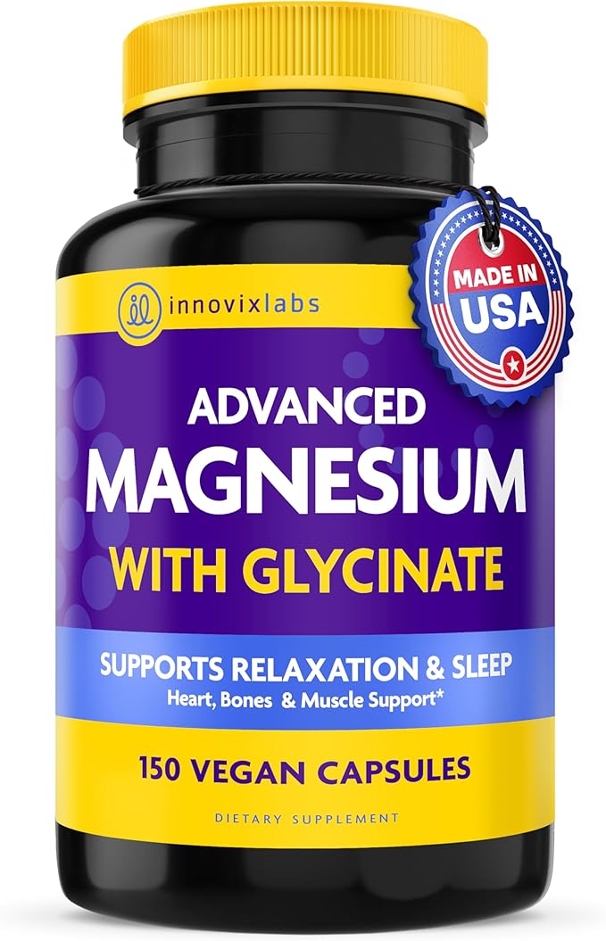 InnovixLabs Advanced Magnesium Capsules - 150 Ct 210 mg - Chelated Glycinate and Malate - High Absorption Promotes Relaxation Bones Muscle Health Vegan Malate Sleep Supplement