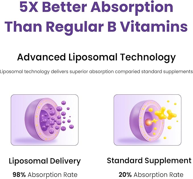 Liposomal Vitamin B Complex Liquid Sublingual B Complex Vitamins Supplement for Women Men Improved Absorption Methylated B12B1 B2 B3 B5 B6FolateBiotin for Energy And Immune Support-8.0 oz