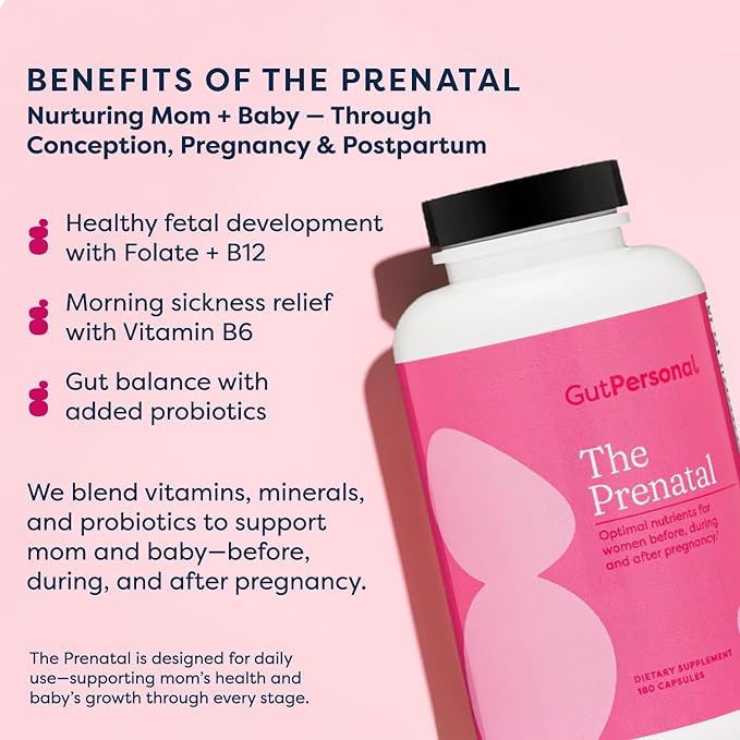 GutPersonal The Prenatal Supplement Alleviates Morning Sickness and Contains Essential Nutrients Formulated to be the Complete Prenatal and Postnatal Support - 180 Capsules