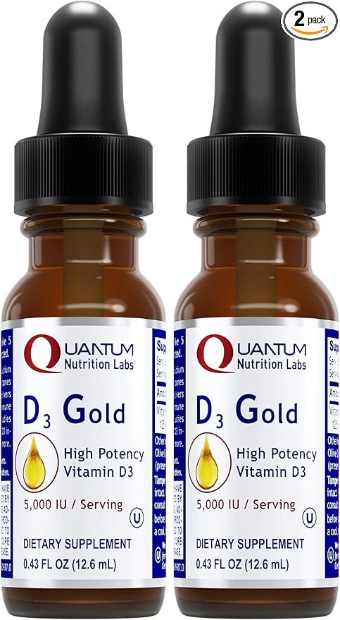 QNL D3 Gold - Vitamin D Liquid Drops - Bone Strength Supplement - Offers Cardiovascular &amp Immune Support - Premium Health &amp Wellness Product - 0.43 fl oz (Pack of 2)