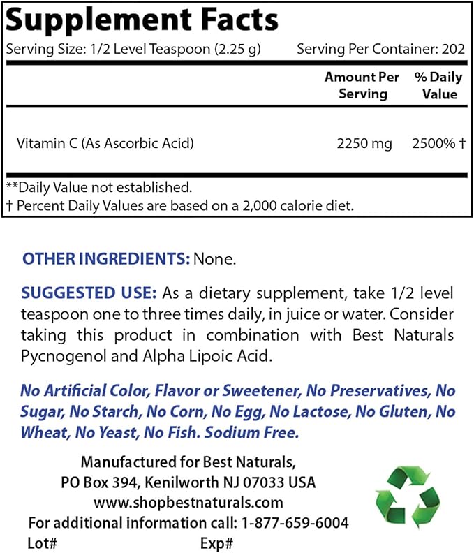Best Naturals Lysine Powder 1 Pound &amp Vitamin C Powder 1 lb