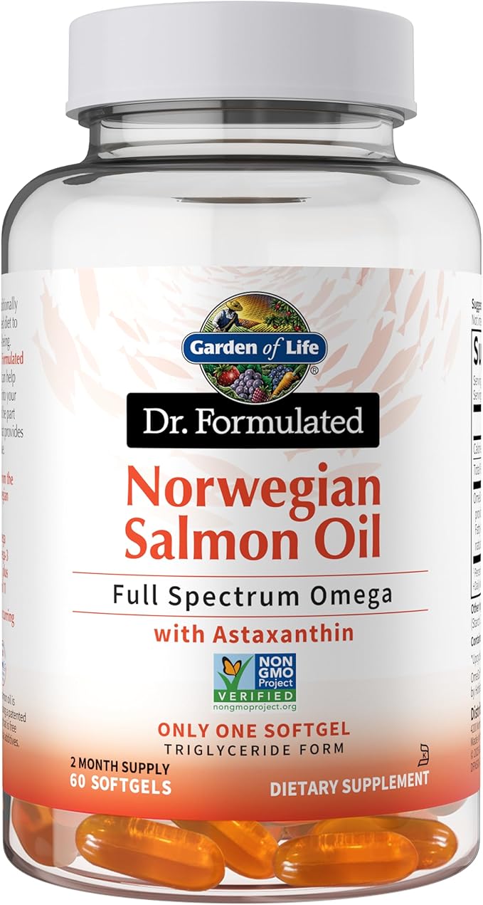 Garden of Life Dr. Formulated Salmon Oil Soft Gels – Full Spectrum Omega-3 Fish Oil Supplement with EPA DHA DPA – Heart Health Dietary Supplement 60 Softgels