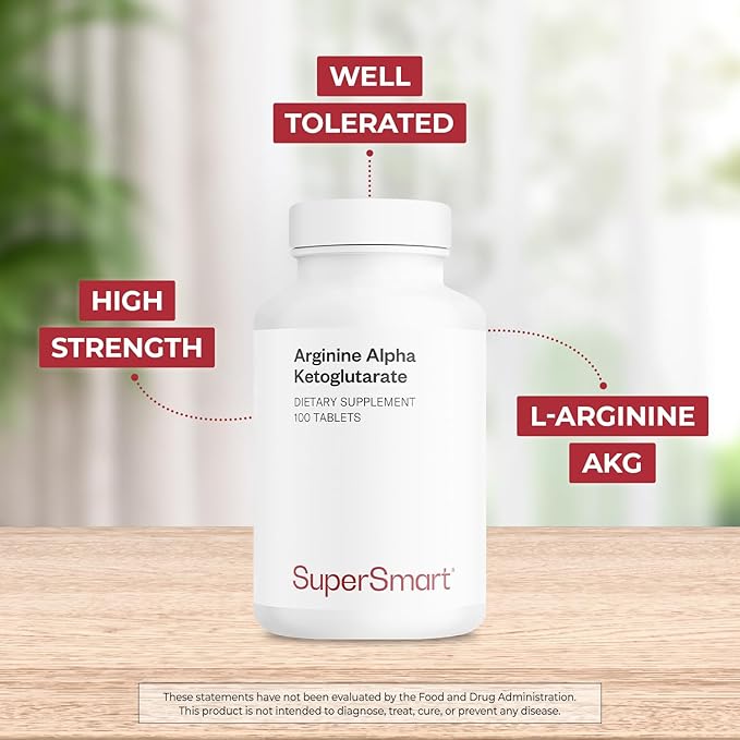 Supersmart - Arginine Alpha Ketoglutarate (AAKG) 12 g Per Serving - Amino Acid Boost Immune System - Support Healthy Cardiovascular System &amp Muscle Mass | Non-GMO &amp Gluten Free - 100 Tablets