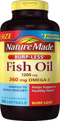 Burp-Less Fish Oil 1200 mg 200 Softgels Fish Oil Omega 3 Supplement For Heart Health