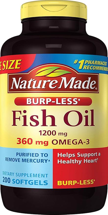 Burp-Less Fish Oil 1200 mg 200 Softgels Fish Oil Omega 3 Supplement For Heart Health