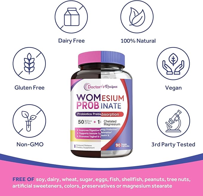 Doctor's Recipes Probiotics and Magnesium Glycinate Bundle - Optimum Gut Health &amp Muscle Function Support for Men &amp Women