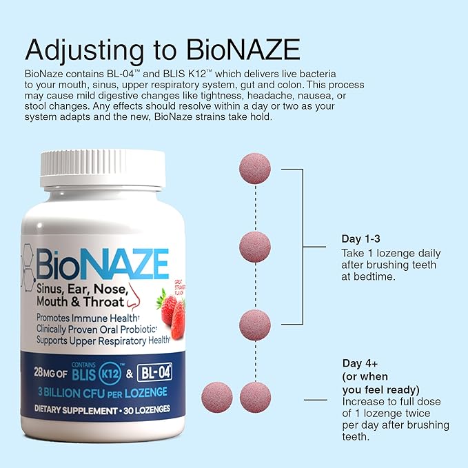 BioNaze Oral Probiotic BLIS K12 &amp BL-04 for Sinus Tonsil Stones Bad Breath Post Nasal Drip Throat Mouth Teeth &amp Gut - Improve Oral &amp Respiratory Health. Clinically Proven Probiotic S