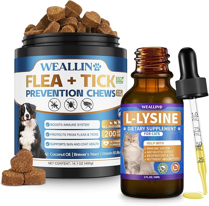 Flea and Tick Prevention for Dogs &amp L-Lysine Supplement for Cats Immune &amp Respiratory Support for Cats Natural Flea &amp Tick Defense for Dogs Multi-Pet Health Care Bundle