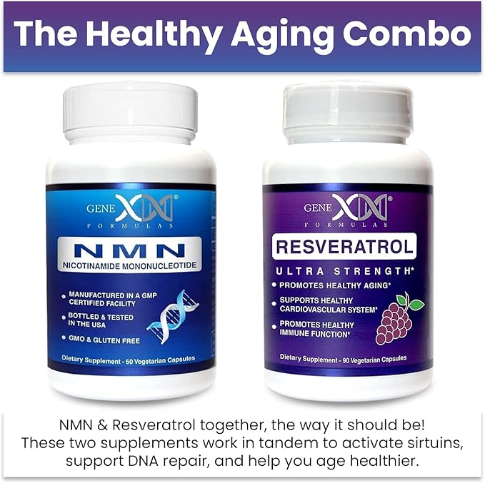 Genex Formulas NMN and Resveratrol Dynamic Duo Supplements | 250mg NAD+ Precursor and Ultra Strength 1500mg Resveratrol w/BioPerine for Healthy Aging Support