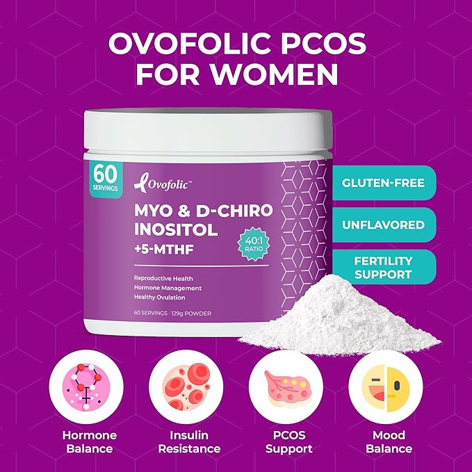 PCOS Supplement for Women - Boost Fertility Hormonal Balance and PCOS Support - Myo-Inositol D-Chiro Inositol Active Folate - High Potency PCOS Supplements (60 Servings 129g Jar)