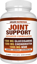 Arazo Nutrition Glucosamine Chondroitin Turmeric Msm Boswellia - Joint Support Supplement for Relief 180 Tablets for Bones Back Knees Hands (180 Tablets)