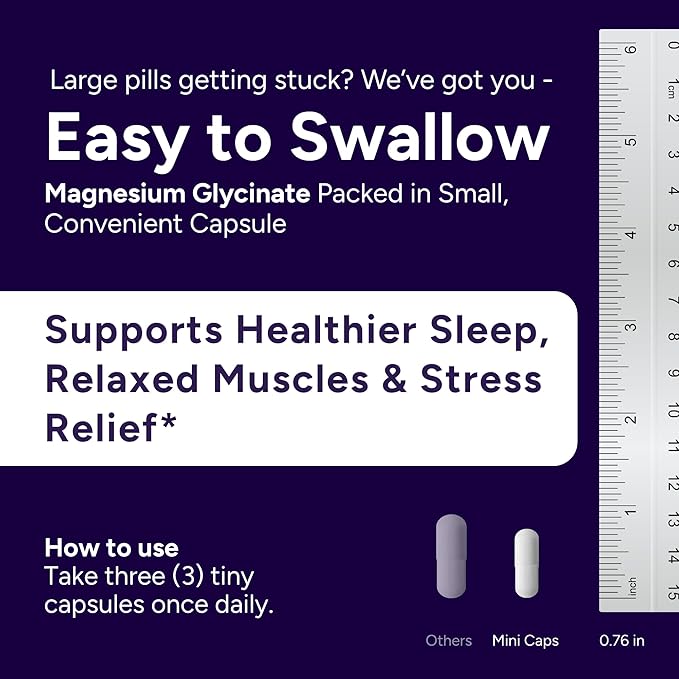 Magnesium Glycinate Small Capsules – Easy-to-Swallow Small Pills | TRAACS® Chelated Magnesium Bisglycinate | High Absorption for Sleep Muscle &amp Heart Support – 90 Mini Caps