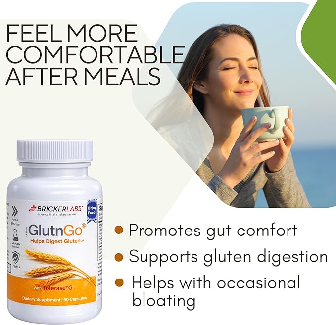 Bricker Labs GlutnGo Gluten Digestive Enzyme with Tolerase G 100mg – Supports Gluten Digestion &amp Digestive Comfort 90 Capsules