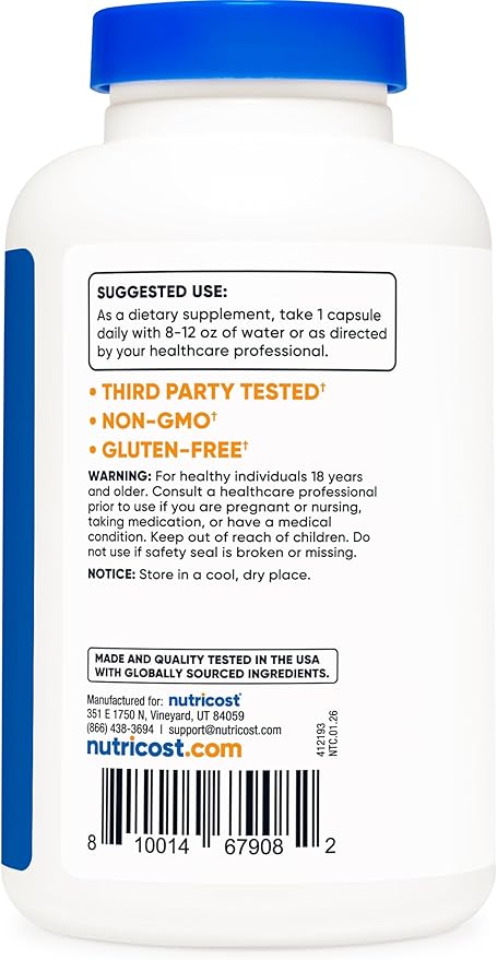 Nutricost Acetyl L-Carnitine 500mg 180 Capsules - Non-GMO and Gluten Free (3 Bottles)