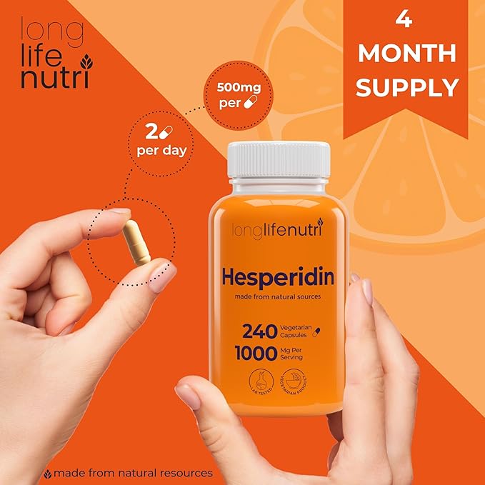 Hesperidin 1000mg 240 Capsules (4 Month Supply) Supports Cardiovascular Health Blood Pressure &amp Circulation Immune Support Potent Antioxidant &amp Vascular Function Benefits Made in USA