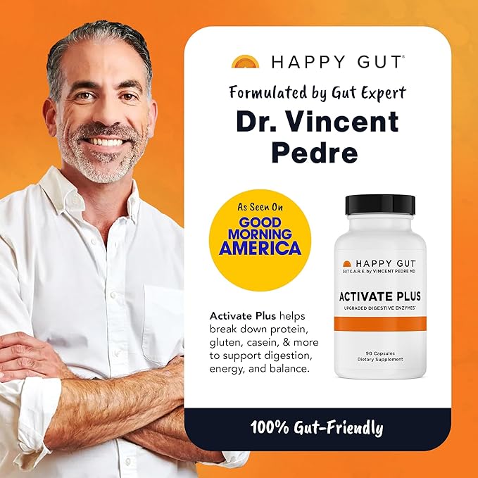 HAPPY GUT Activate Plus – Doctor-Formulated Digestive Enzymes for Women &amp Men - Supports Digestion Gut Balance and Energy – 90 Capsules