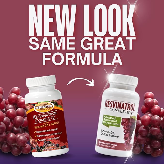 Capsules 60 Count- Resveratrol Supplement Supports Healthy Aging Heart Health and Immune Function with Quercetin Grape Seed Extract Vitamin D3 and CoQ10