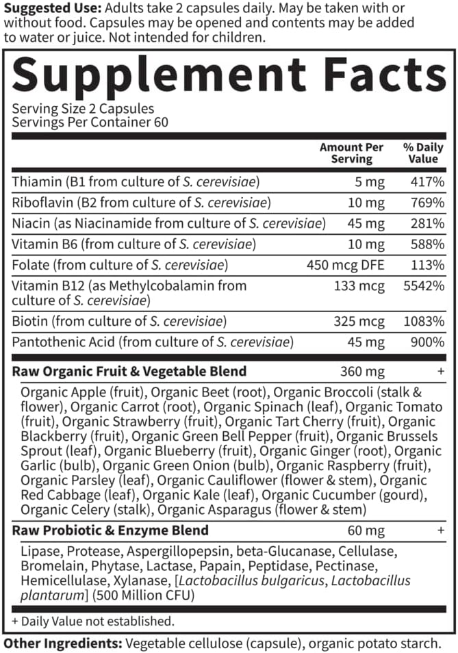 Garden of Life Vitamin B Complex 120 Vegan Capsules High Potency Vitamins for Energy &amp Metabolism with B6 Folate &amp B12 as Methylcobalamin Plus Probiotics