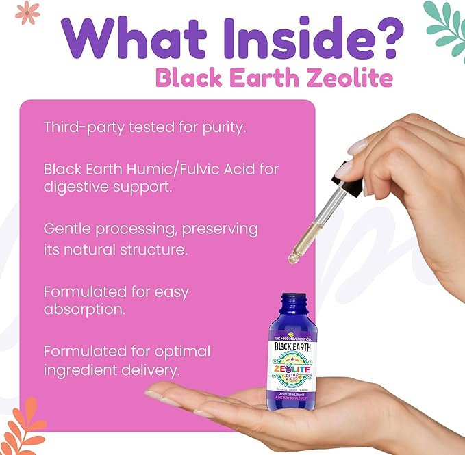 The Food Movement - Zeolite Detox for Kids Organic Grape Flavor - Gentle Zeolite Liquid with Black Earth Humic and Fulvic Acid Supports Natural Detoxification (2 oz Dropper)