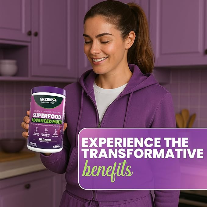 Greens+ Advanced Multi Wild Berry Superfood Powder Organic Blend Vegan Non-GMO Soy-Free Dairy-Free Gluten-Free Dietary Supplement with Vitamins &amp Minerals 9.4 oz