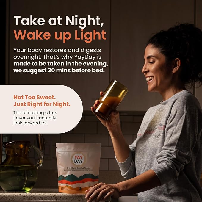 Nighttime Prebiotic Fiber Powder with Digestive Enzymes &amp Magnesium Glycinate for Sleep | Gut Health Supplement for Women &amp Men - Digestion Support Bloating Relief - Citrus 30 Scoops