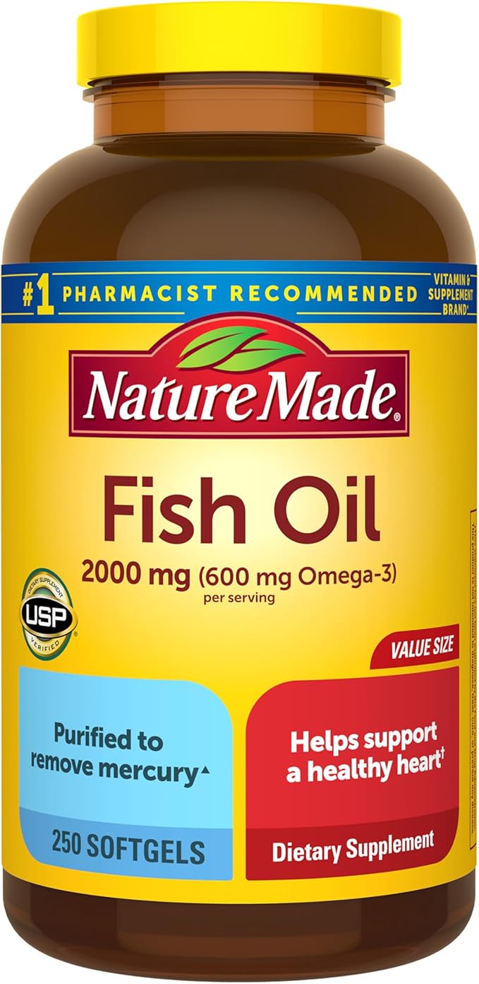 Nature Made Fish Oil Omega 3 Supplements 2000mg Per Serving Softgels Omega 3 Fish Oil for Healthy Heart Support 250 Softgels 125 Day Supply