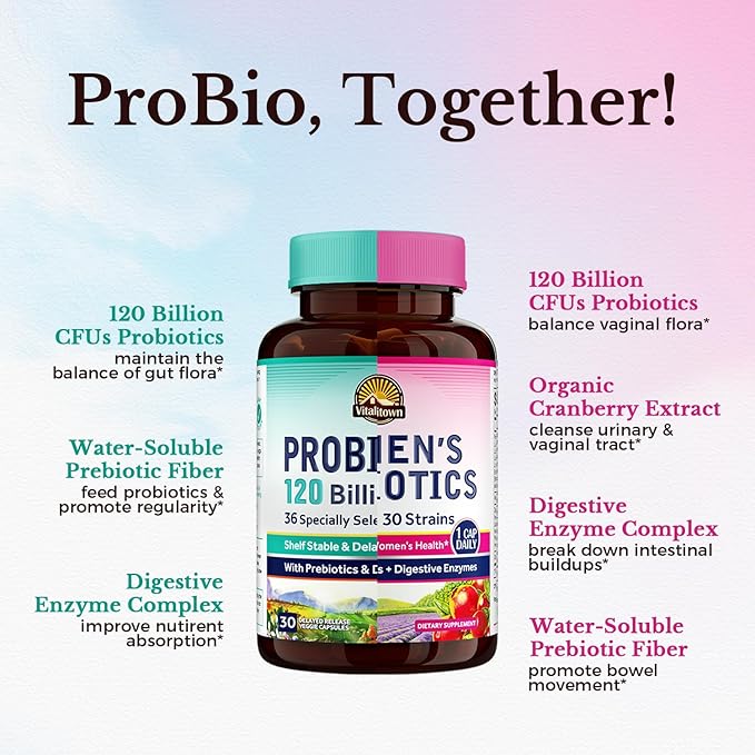 Vitalitown Probiotic Bundle (Pack of 2) | Probiotics 120 Billion CFUs (Item 1) &amp Women’s Probiotics (Item 2) | Shelf Stable Once Daily | Gut Immune Vaginal Health | 60 Capsules | 30 Day Supply