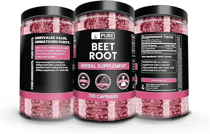 PURE ORIGINAL INGREDIENTS Beet Root (730 Capsules) No Magnesium Or Rice Fillers Always Pure Lab Verified