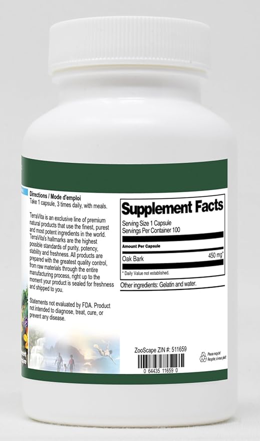 Oak Bark - 450 mg (100 Capsules ZIN: 511659)