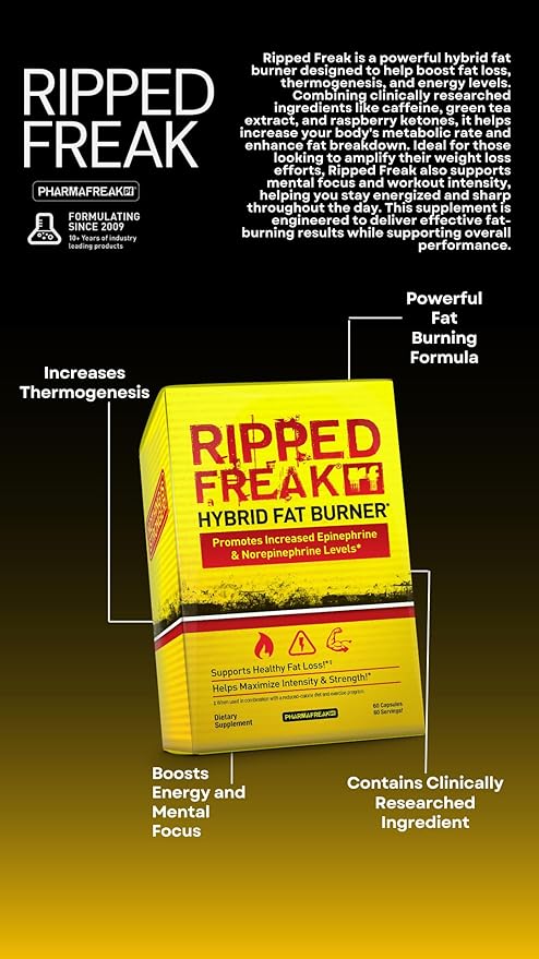 Pharmafreak Ripped Freak | Thermogenic &amp Metabolic Support | Energy &amp Focus for Training | Green Tea Green Coffee &amp Plant Extracts | 60 Vegan Capsules