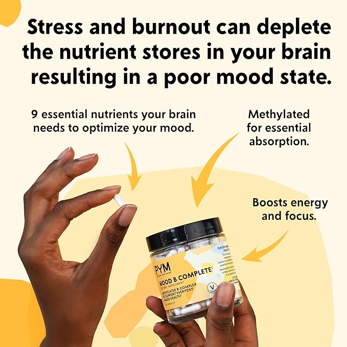 Vitamin B Complex Mood Support Supplement by PYM (30 Count) | Methylated B Complex for Everyday Mood &amp Energy Support | Non-GMO Vegan Gluten-Free