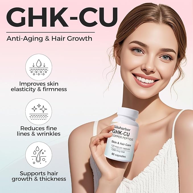 GHK-Cu Copper Peptide Supplement 120mcg High-Purity Supplement for Skin &amp Hair Enteric-Coated for Maximum Absorption Vegan &amp Gluten-Free (60 Count)