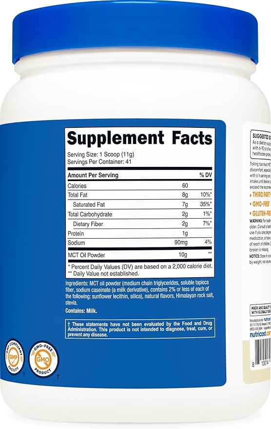 Nutricost Premium MCT Oil Powder (1 LB Vanilla) - Best for Keto Ketosis and Ketogenic Diets - Zero Net Carbs Non-GMO and Gluten Free Medium Chain Triglyceride